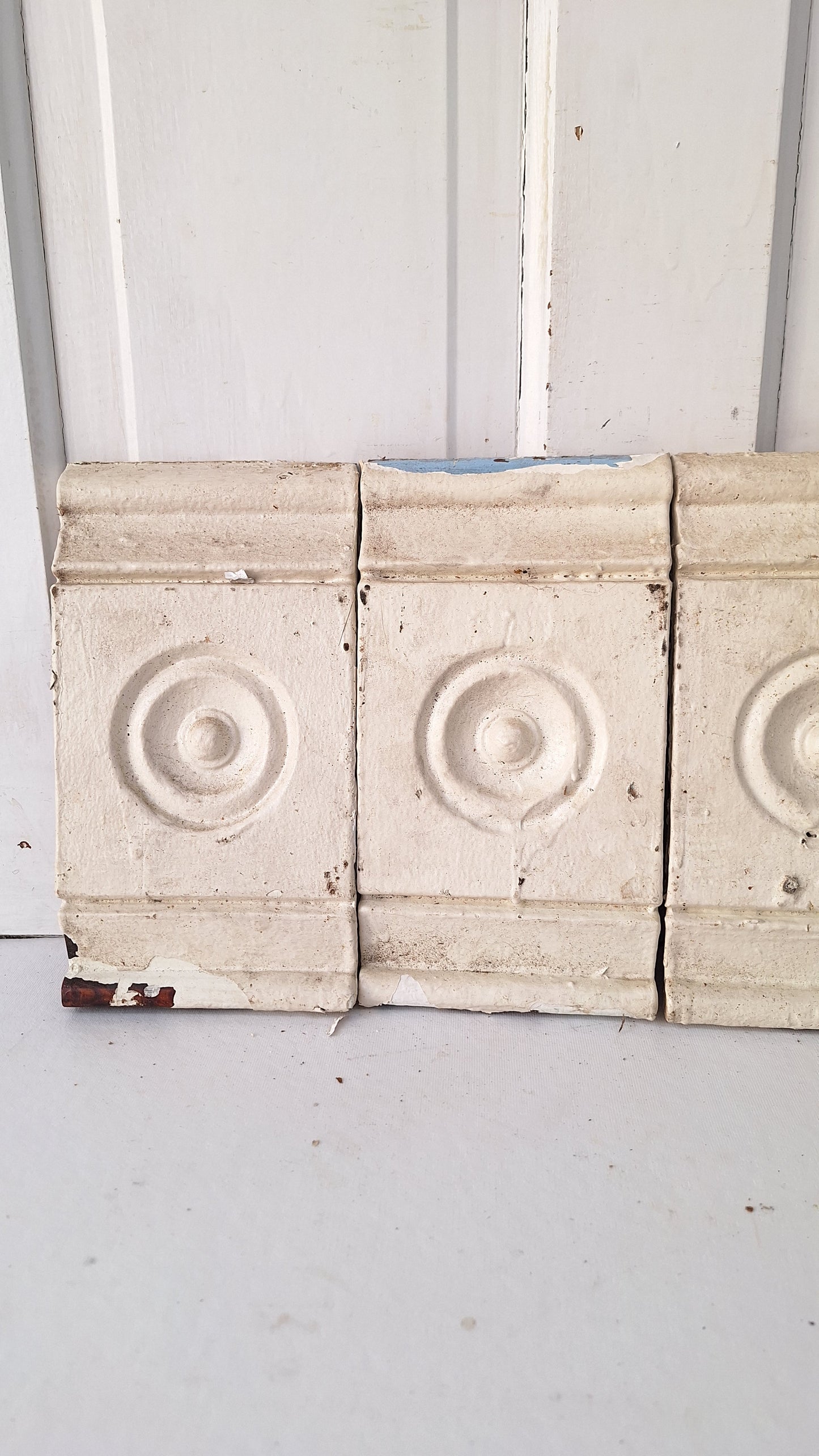 Set of Four Bullseye Trim Blocks, Antique Salvaged Corner Blocks