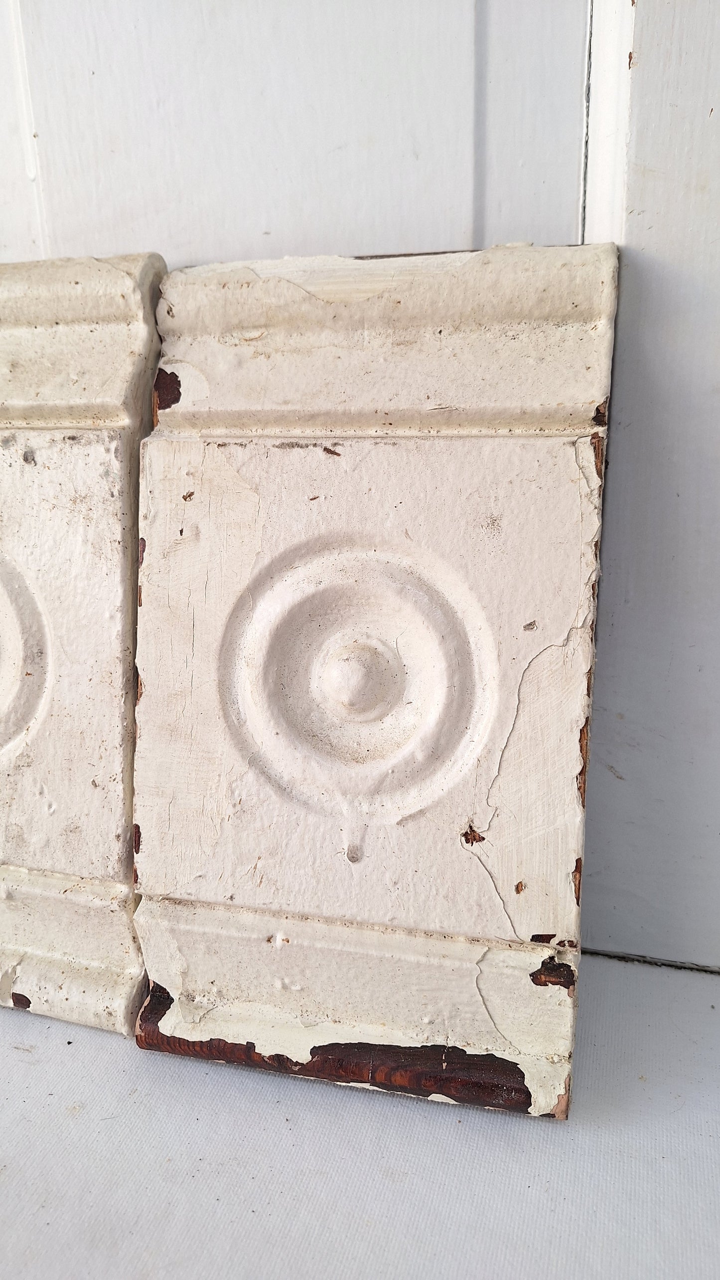 Set of Four Bullseye Trim Blocks, Antique Salvaged Corner Blocks