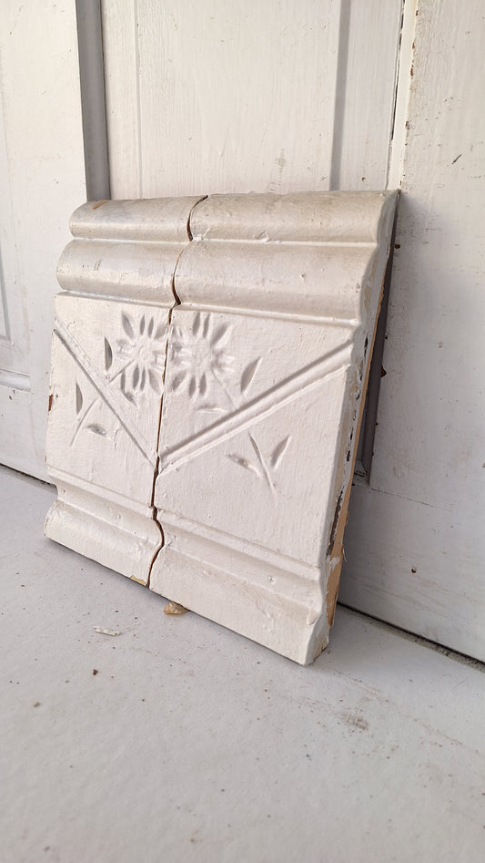 Pair of Antique Spoon Carved Wood Plinth Blocks, Wood Rosette Flower Corner Blocks