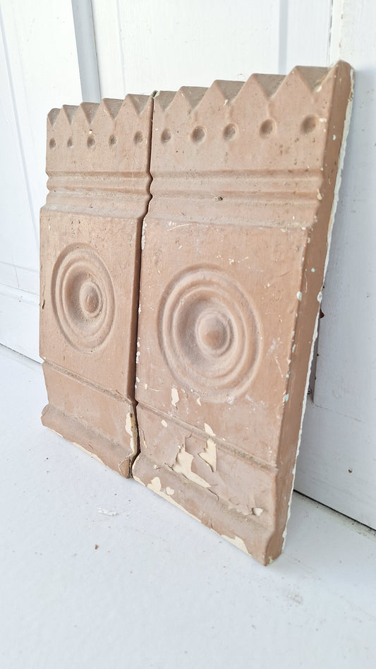Pair of Wood Plinth Blocks with Bullseye Design, Corner Trim Rosettes