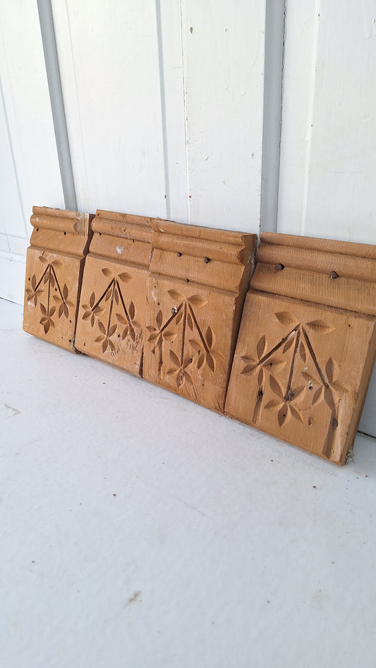 Four Carved Wood Plinth Blocks, Spoon Carved Wooden Trim Molding