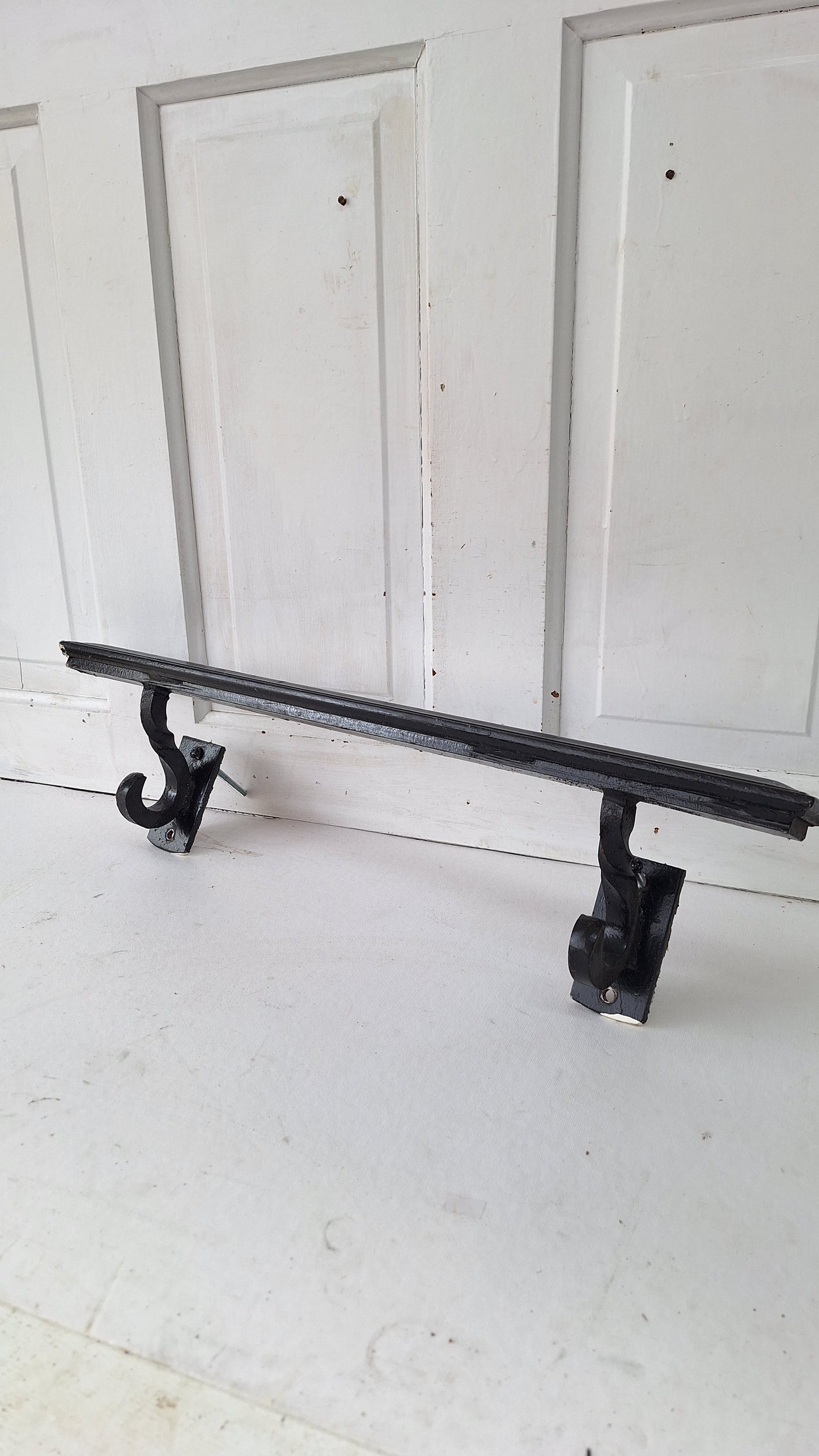 Vintage Iron Church Handrailing, Black Iron Hand Rail with Wrought Scroll Brackets