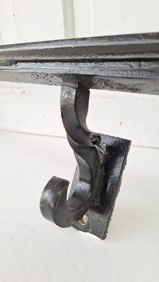 Vintage Iron Church Handrailing, Black Iron Hand Rail with Wrought Scroll Brackets