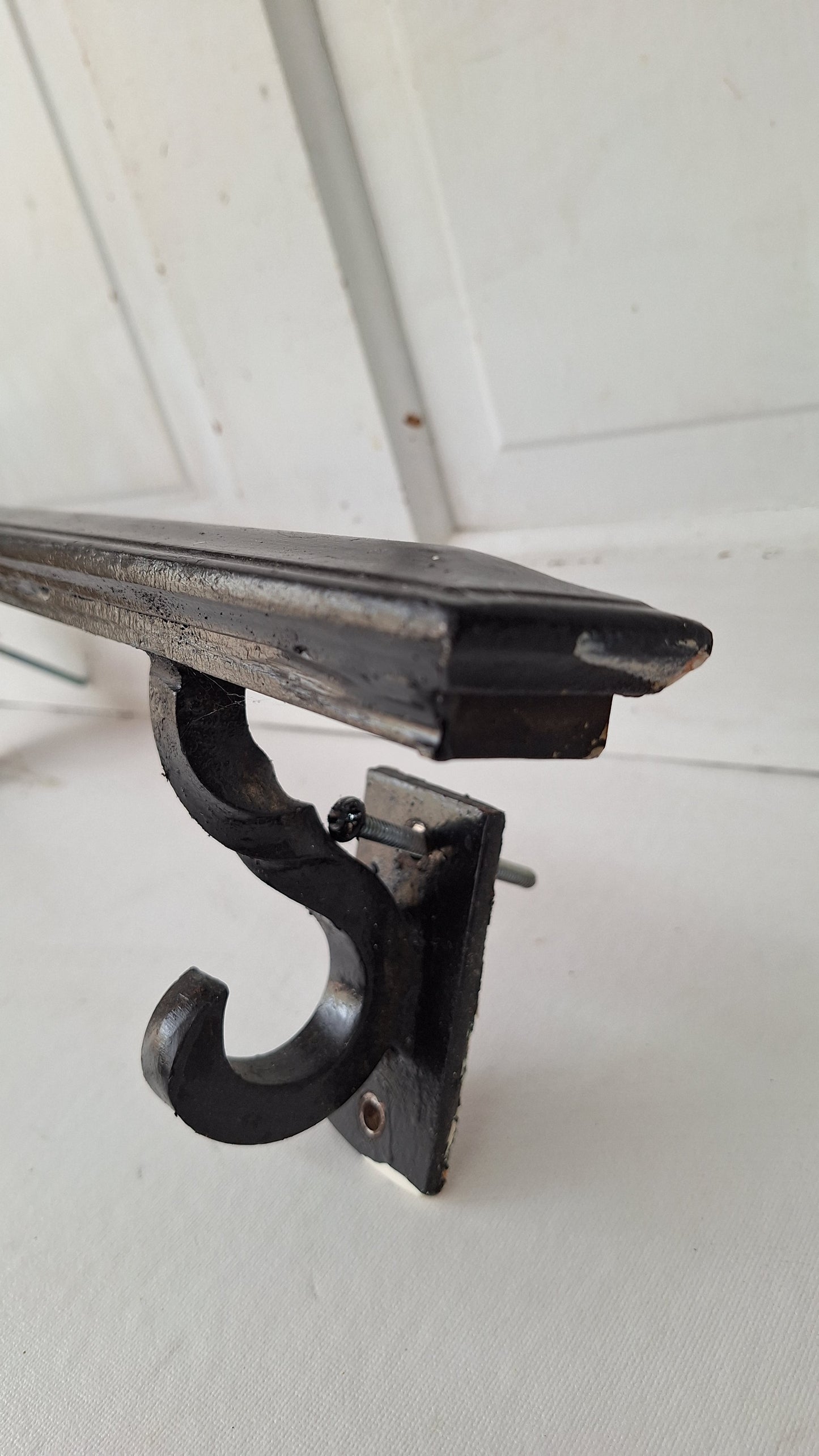 Vintage Iron Church Handrailing, Black Iron Hand Rail with Wrought Scroll Brackets