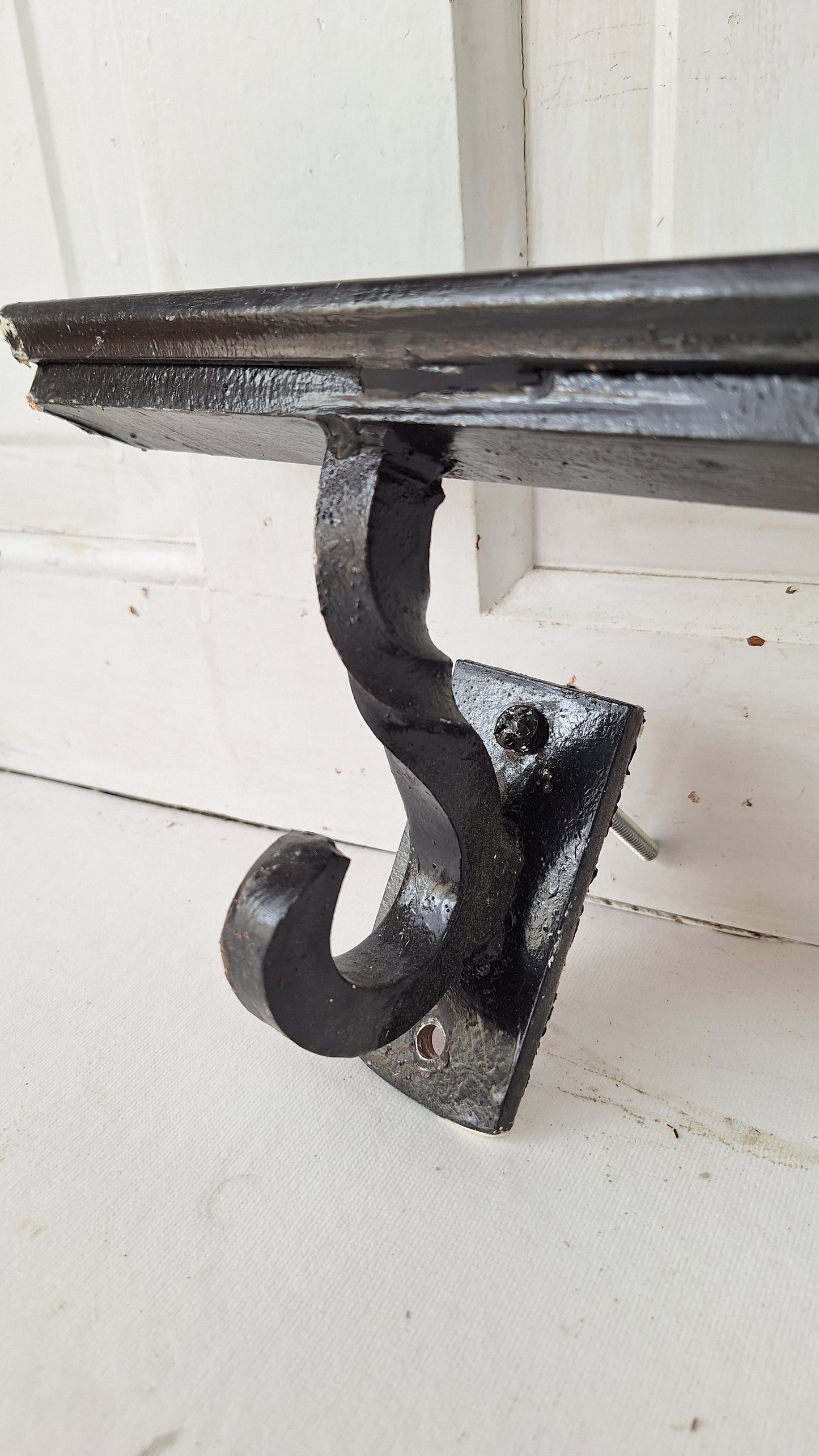 Vintage Iron Church Handrailing, Black Iron Hand Rail with Wrought Scroll Brackets