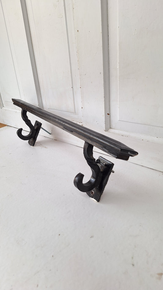 Vintage Iron Church Handrailing, Black Iron Hand Rail with Wrought Scroll Brackets