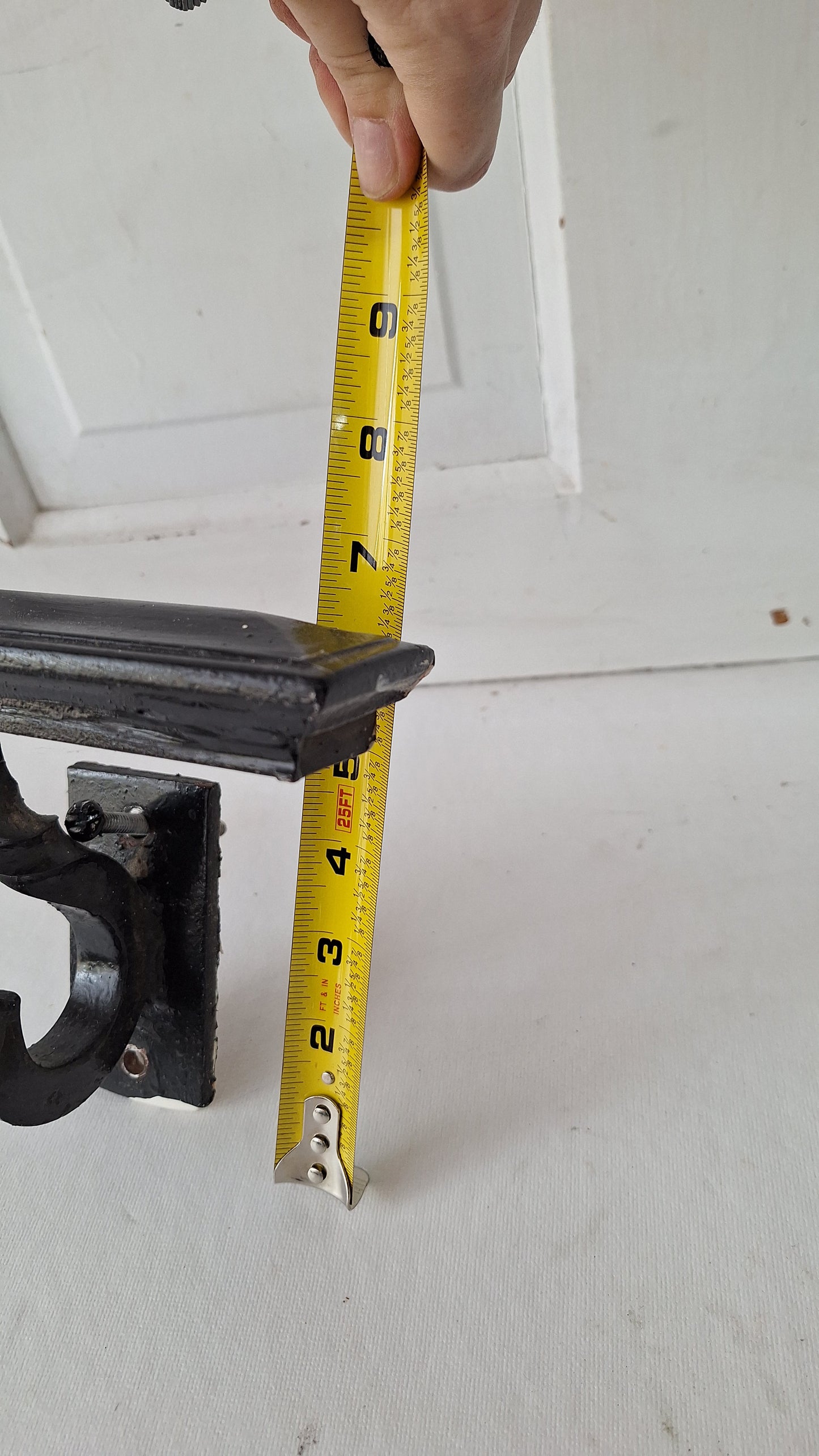 Vintage Iron Church Handrailing, Black Iron Hand Rail with Wrought Scroll Brackets