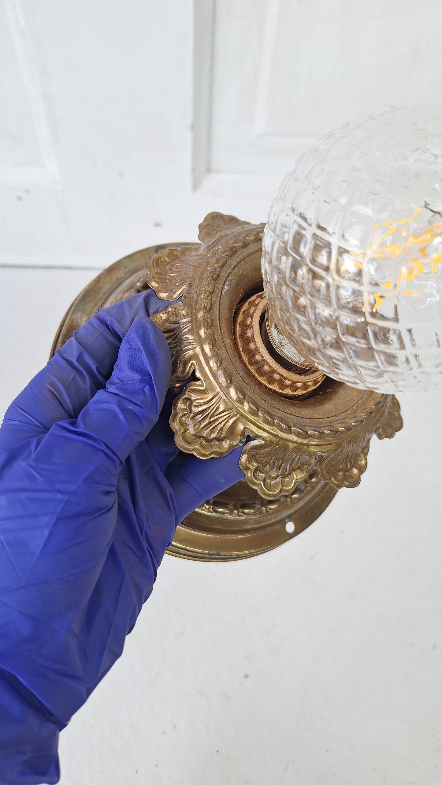 Pull Chain Brass Flush Mount Light: Rewired Antique Fixture with Leaf Detailing