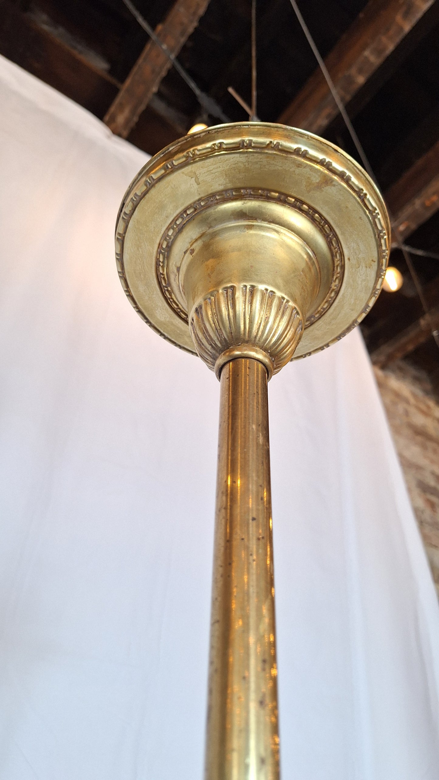Antique Bronze and Crystal Chandelier with Opalescent Glass Shades