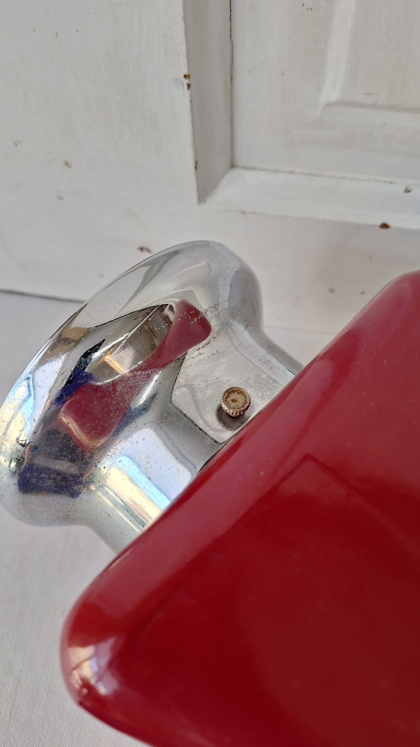 Vintage White and Red Exit Sign with Brass Base, Wall Mounted Exit Sign Light, Milk Glass Exit Light Fixture Kopp Brand 082105