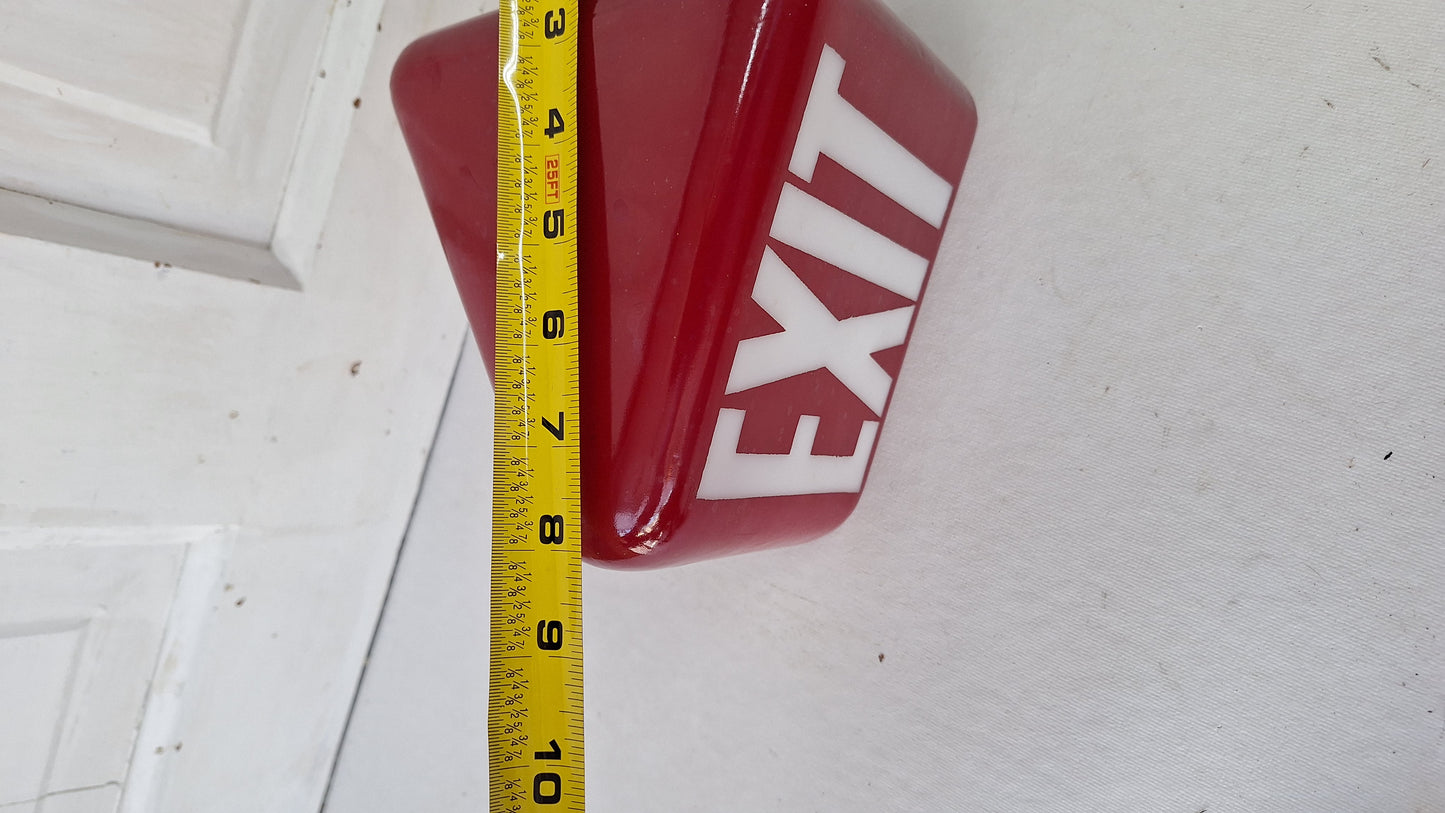 Vintage White and Red Exit Sign with Brass Base, Wall Mounted Exit Sign Light, Milk Glass Exit Light Fixture Kopp Brand 082105