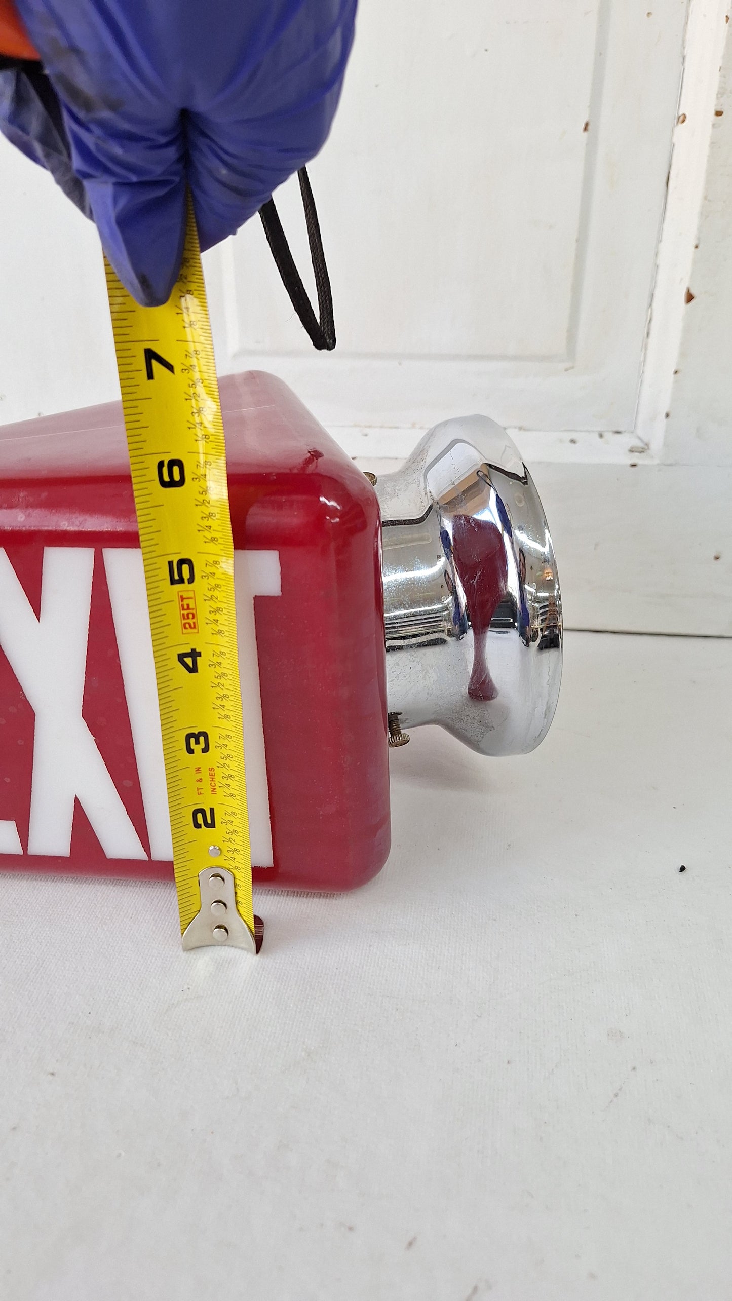 Vintage White and Red Exit Sign with Brass Base, Wall Mounted Exit Sign Light, Milk Glass Exit Light Fixture Kopp Brand 082105