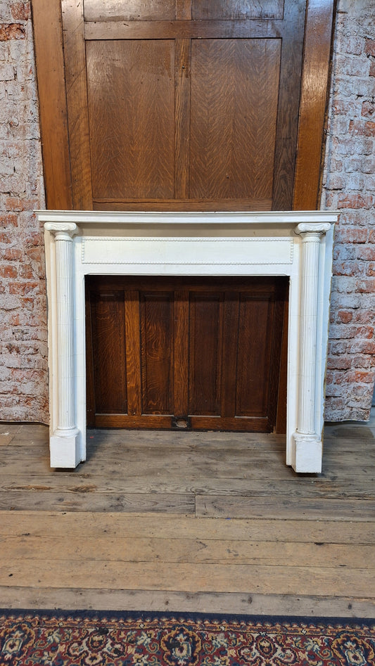 Antique Fireplace Mantel with Columns, White Painted Victorian Mantle