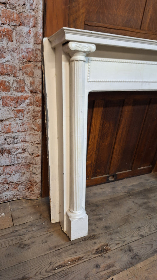 Antique Fireplace Mantel with Columns, White Painted Victorian Mantle