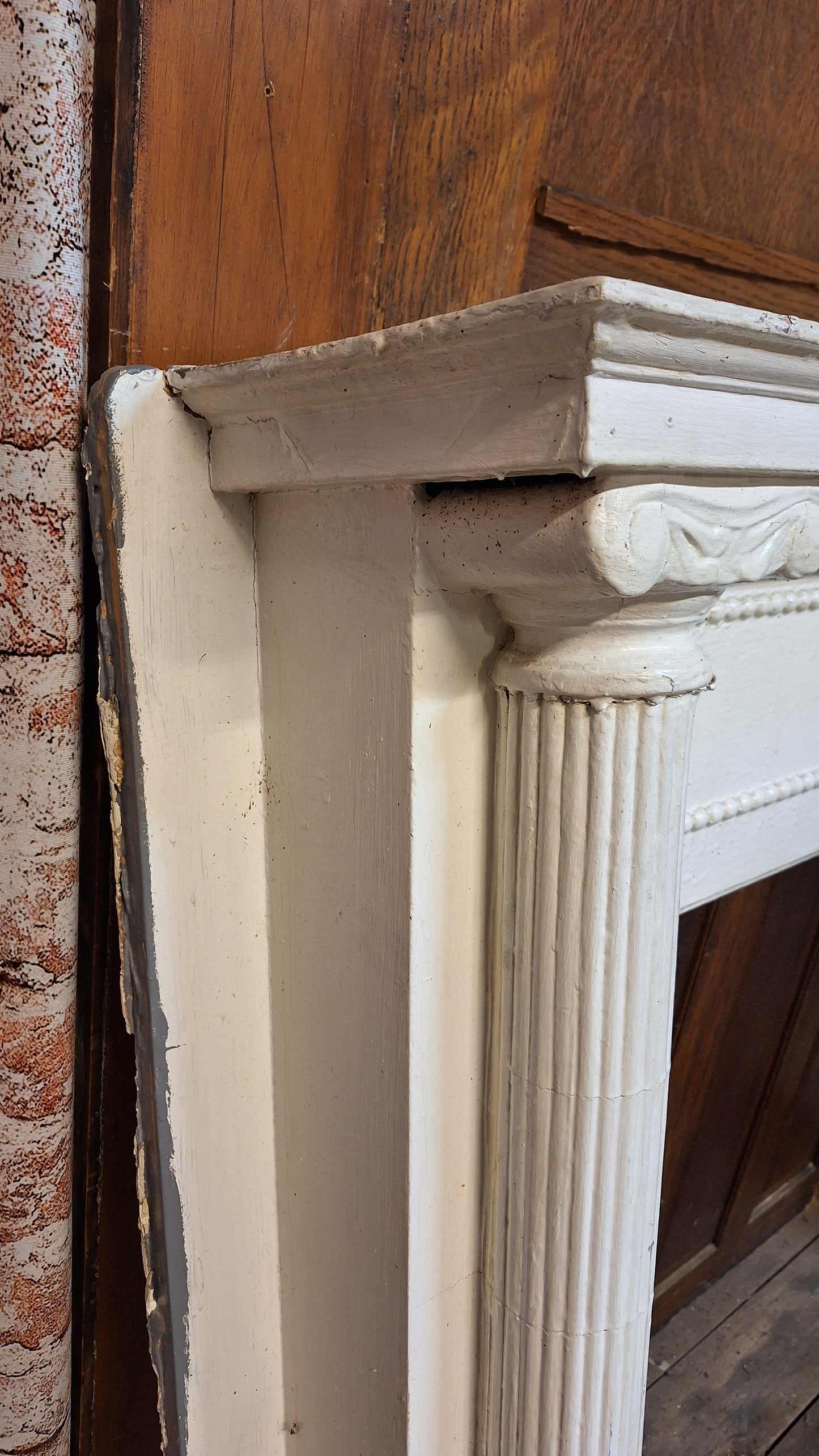Antique Fireplace Mantel with Columns, White Painted Victorian Mantle