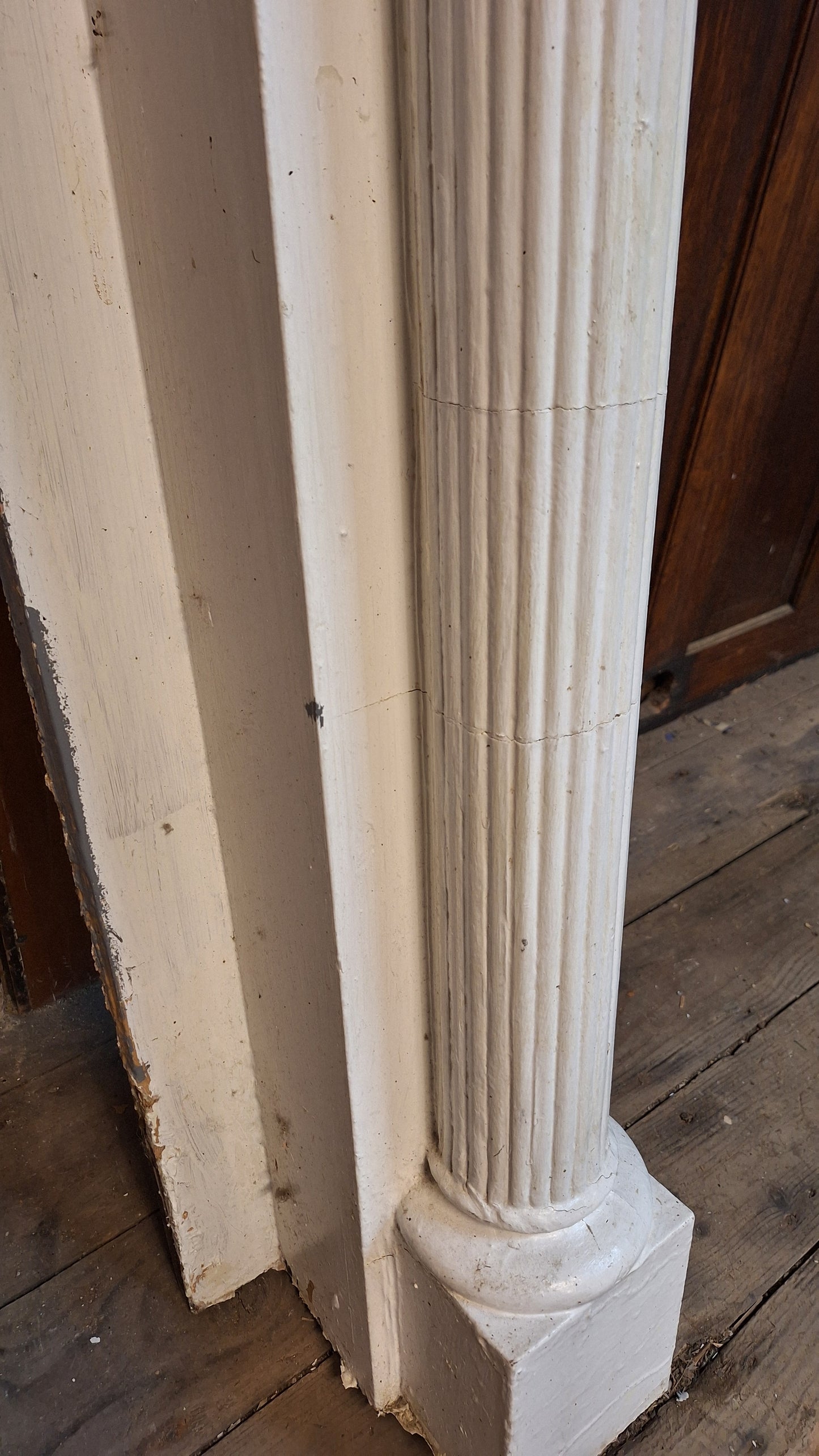 Antique Fireplace Mantel with Columns, White Painted Victorian Mantle