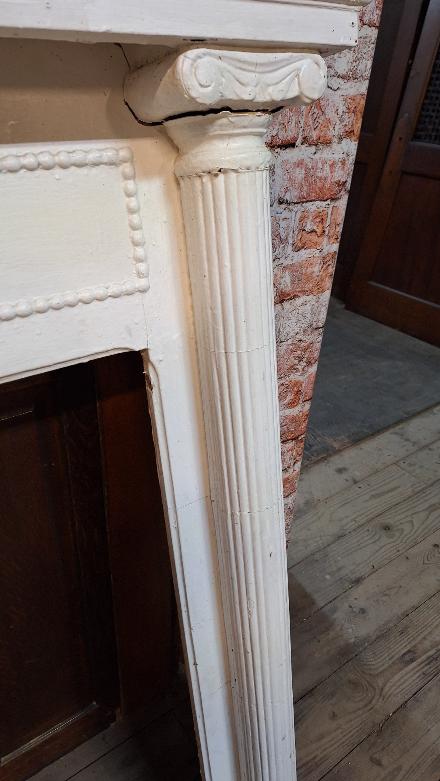 Antique Fireplace Mantel with Columns, White Painted Victorian Mantle