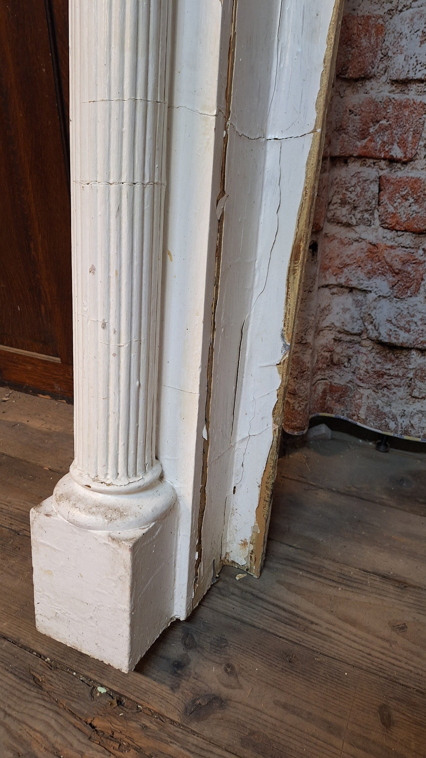 Antique Fireplace Mantel with Columns, White Painted Victorian Mantle