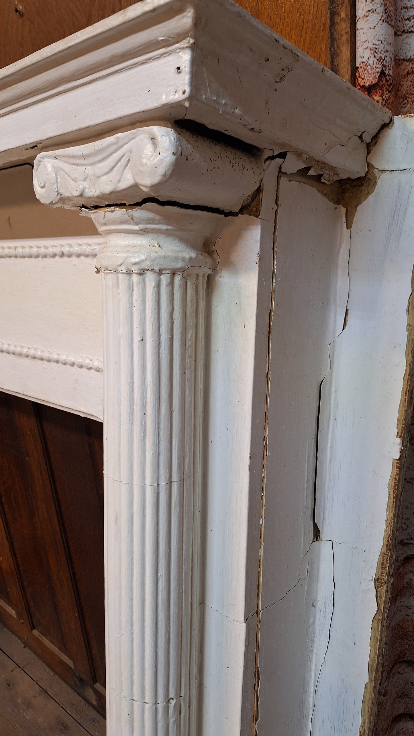 Antique Fireplace Mantel with Columns, White Painted Victorian Mantle