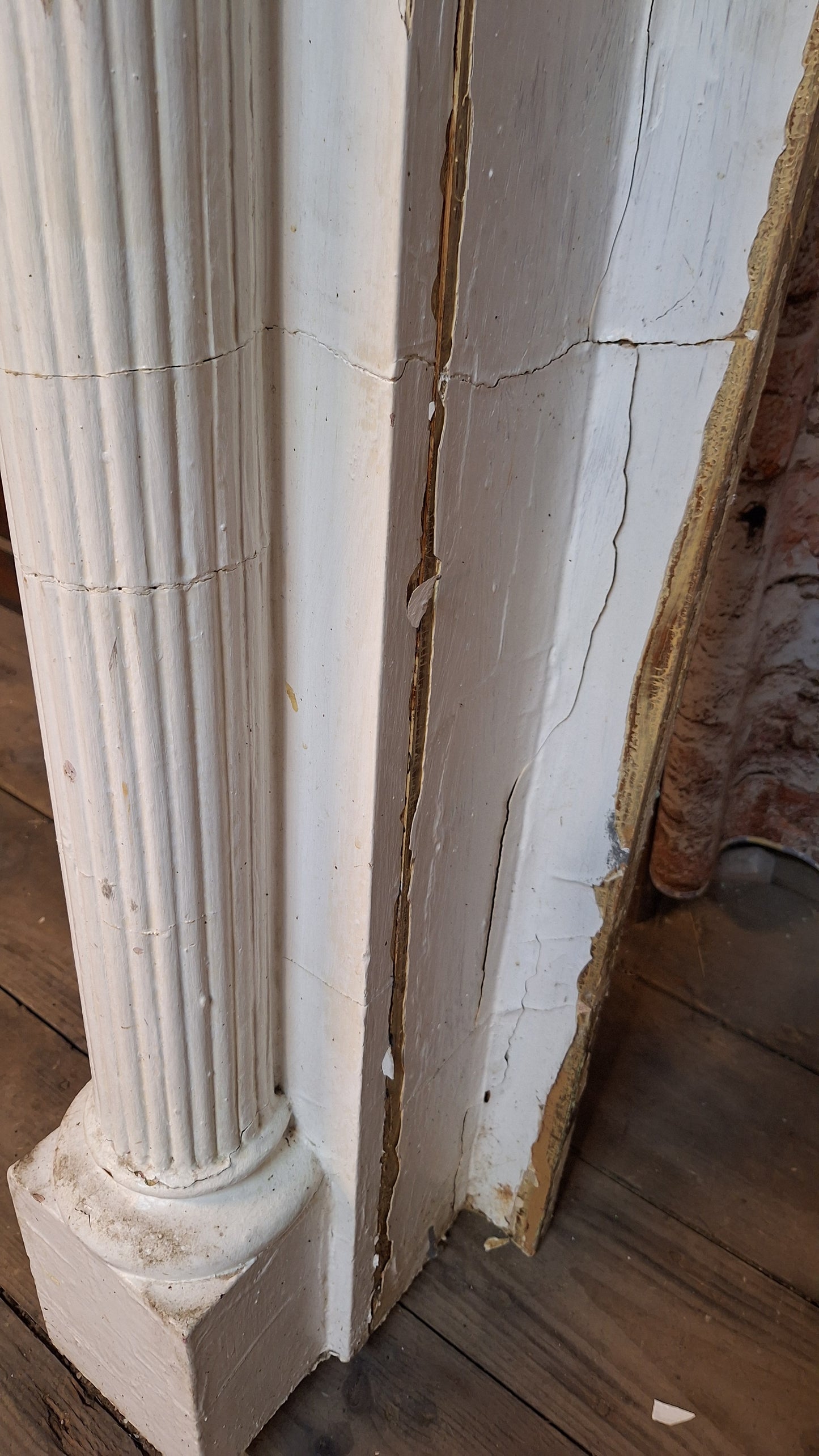 Antique Fireplace Mantel with Columns, White Painted Victorian Mantle