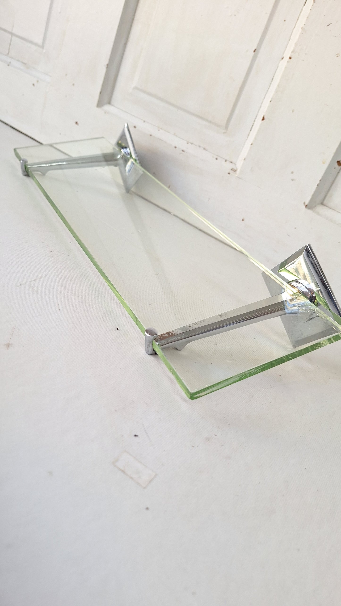 Vintage Kohler Glass Bathroom Shelf with Chrome Brackets, Vintage Glass Sink Shelf