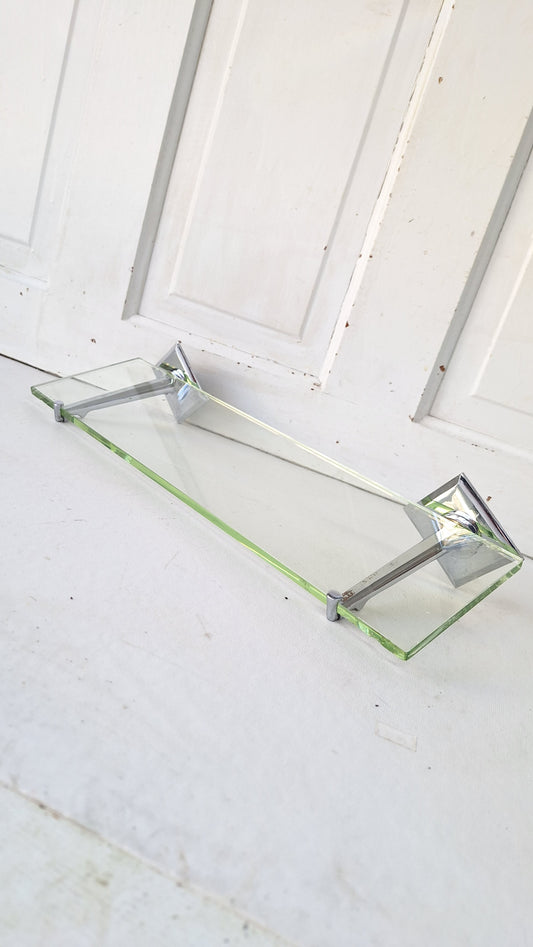 Vintage Kohler Glass Bathroom Shelf with Chrome Brackets, Vintage Glass Sink Shelf