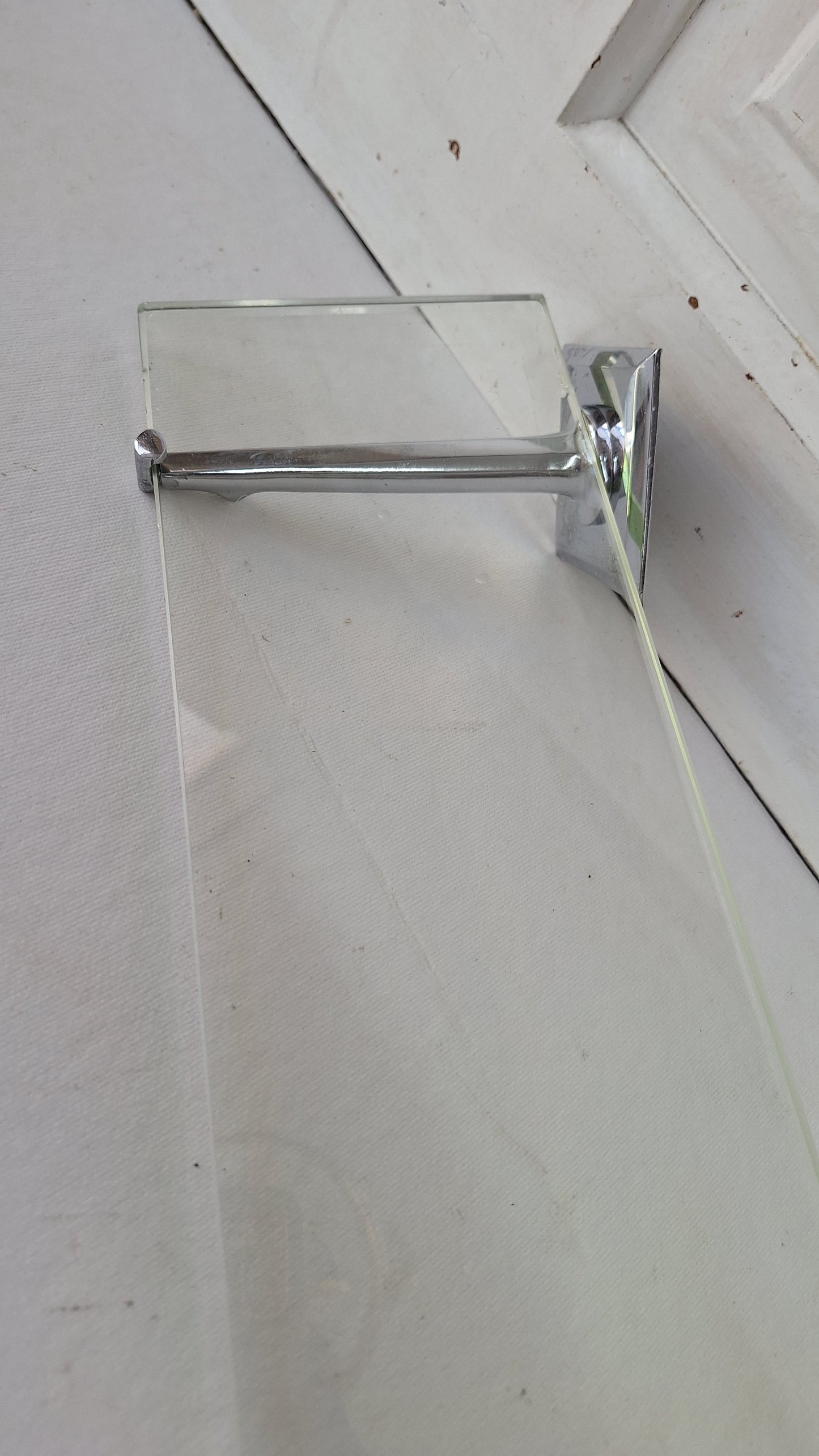 Vintage Kohler Glass Bathroom Shelf with Chrome Brackets, Vintage Glass Sink Shelf