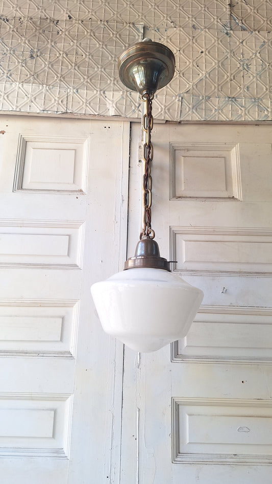 Beardslee Bronze and White Glass Pendant Light, Small Art Deco Pendant Light