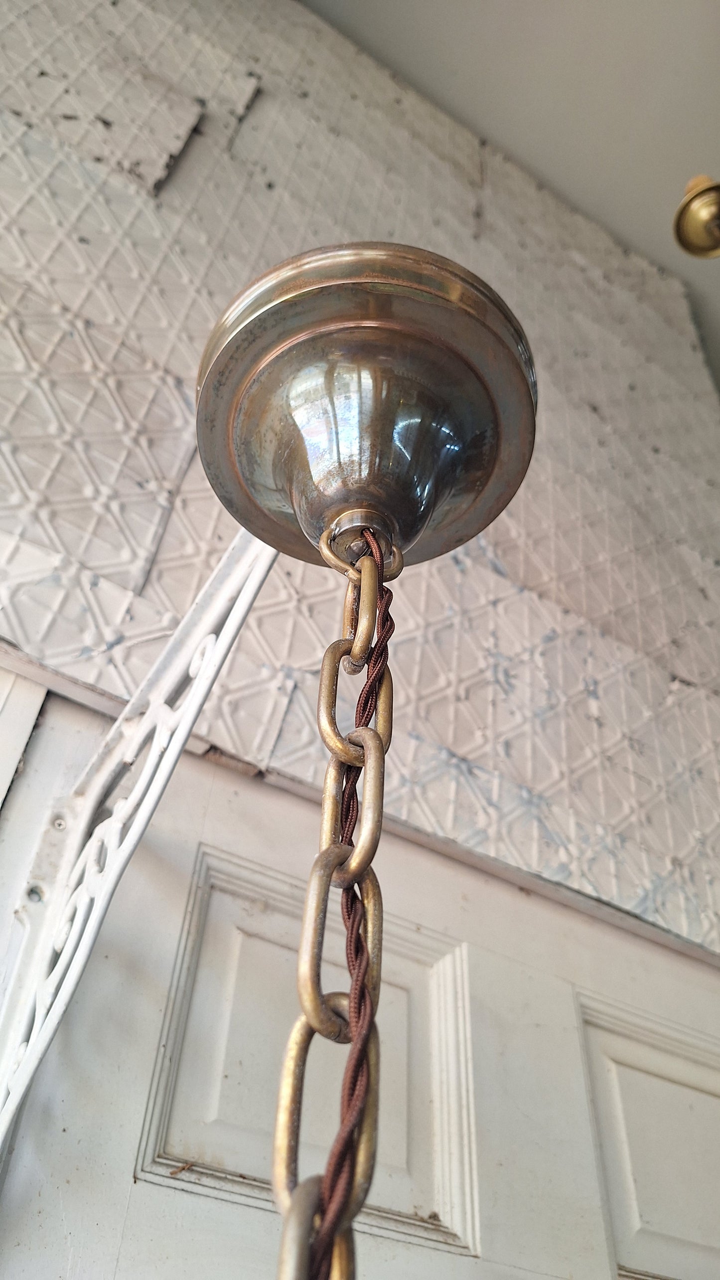 Beardslee Bronze and White Glass Pendant Light, Small Art Deco Pendant Light