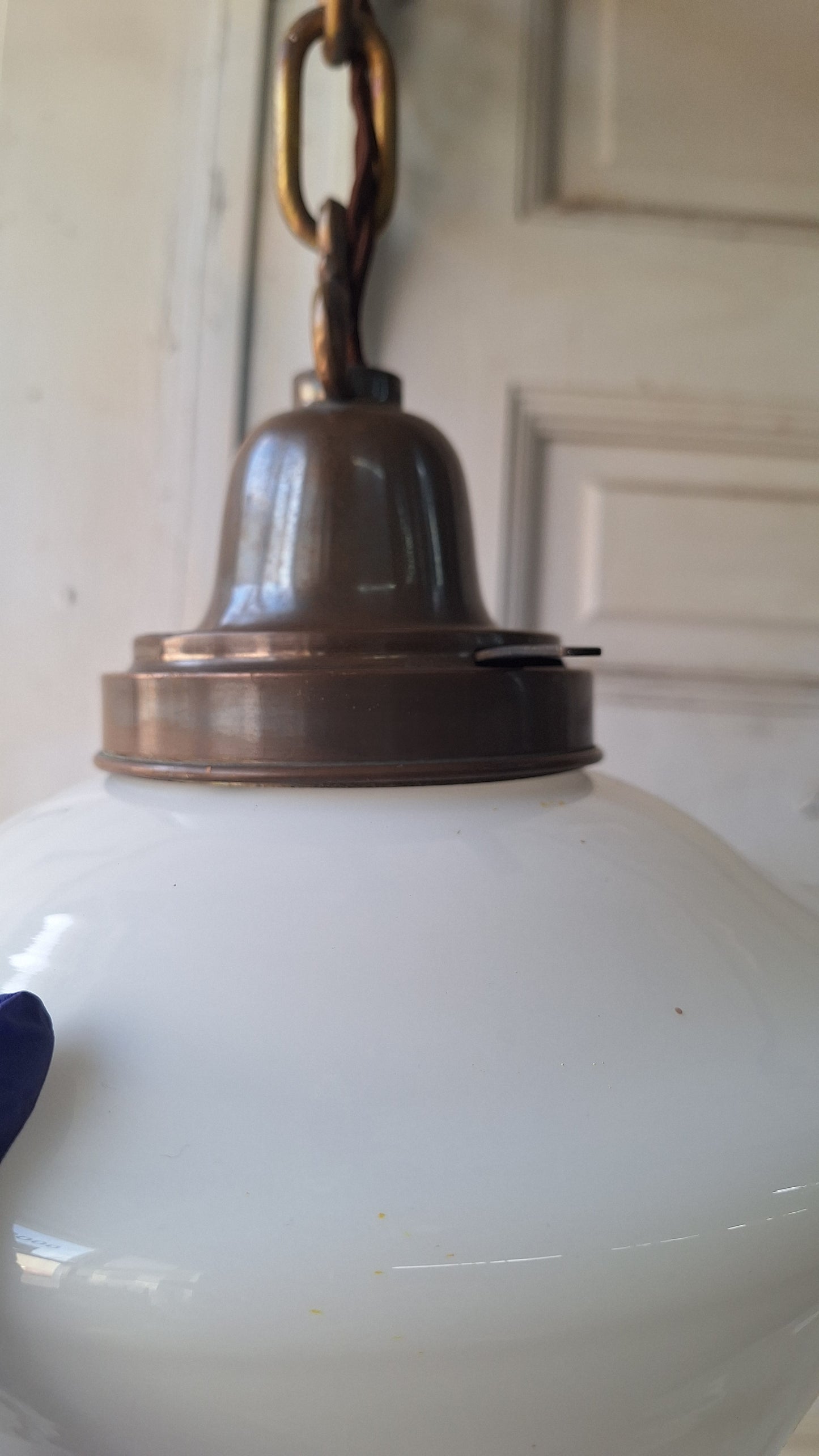 Beardslee Bronze and White Glass Pendant Light, Small Art Deco Pendant Light