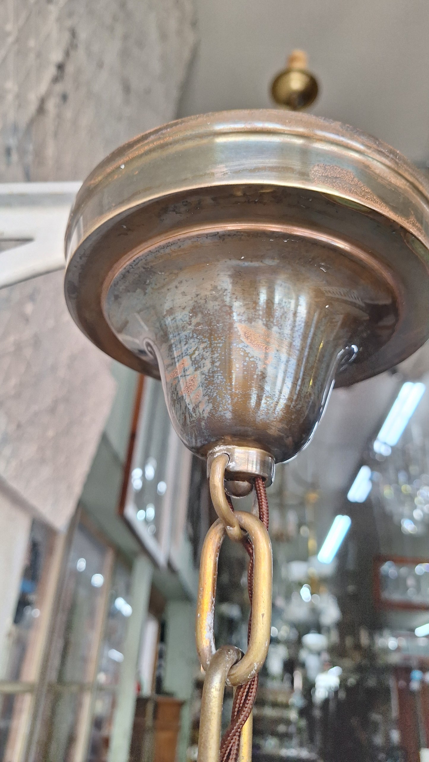 Beardslee Bronze and White Glass Pendant Light, Small Art Deco Pendant Light