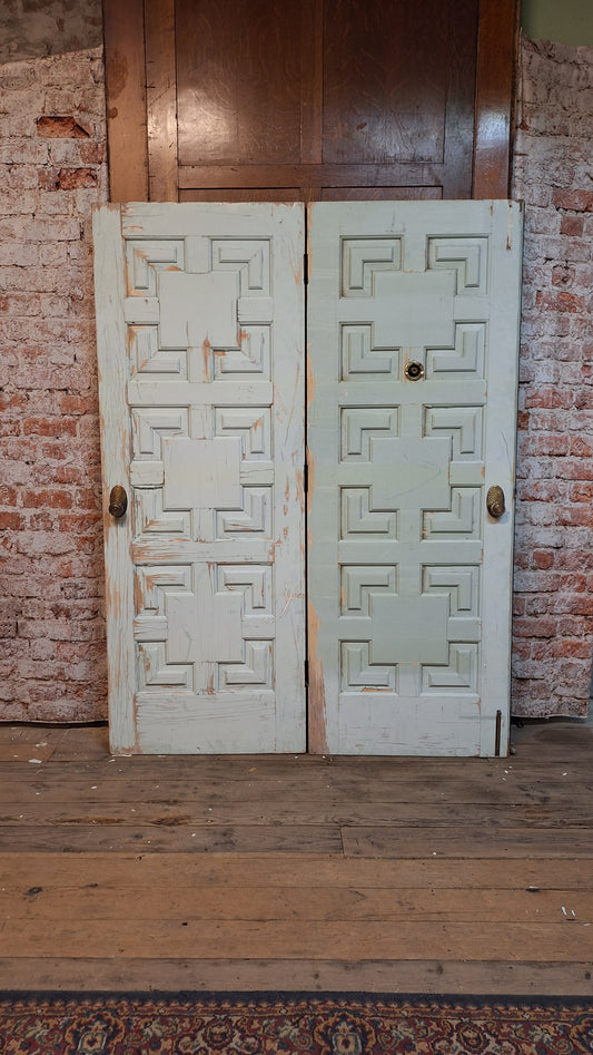 60" Pair of Mid Century Doors: Vintage MCM Paneled Double Entry Doors