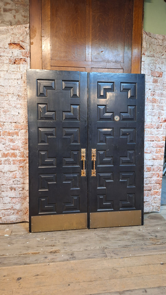 60" Pair of Mid Century Doors: Vintage MCM Paneled Double Entry Doors