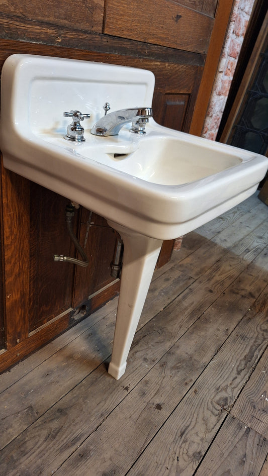 Vintage Peg Leg Sink: Porcelain 1930s Pedestal Sink