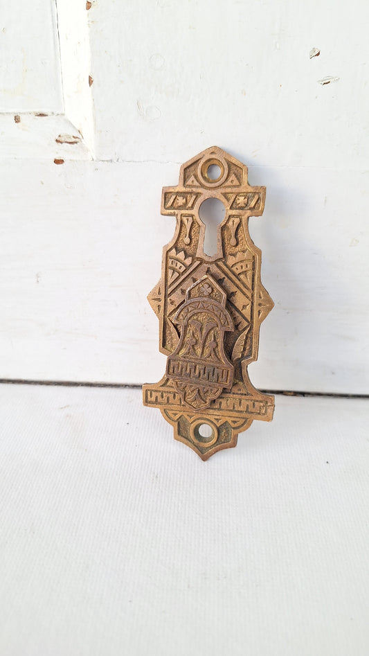 Antique Victorian Era Keyhole Escutcheon with Swinging Drop Cover, Antique Key Hole Plate 021517
