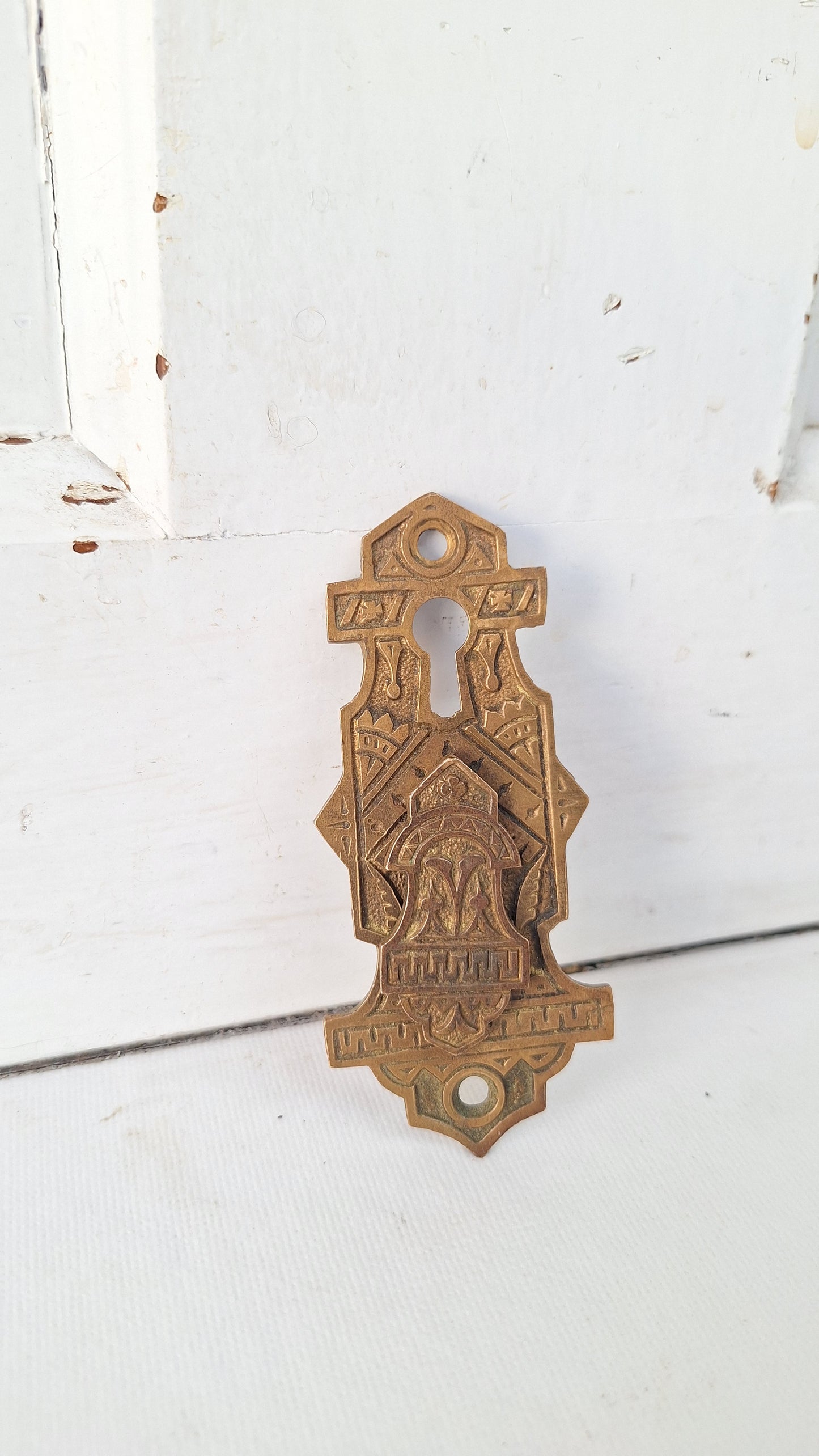 Antique Victorian Era Keyhole Escutcheon with Swinging Drop Cover, Antique Key Hole Plate 021517