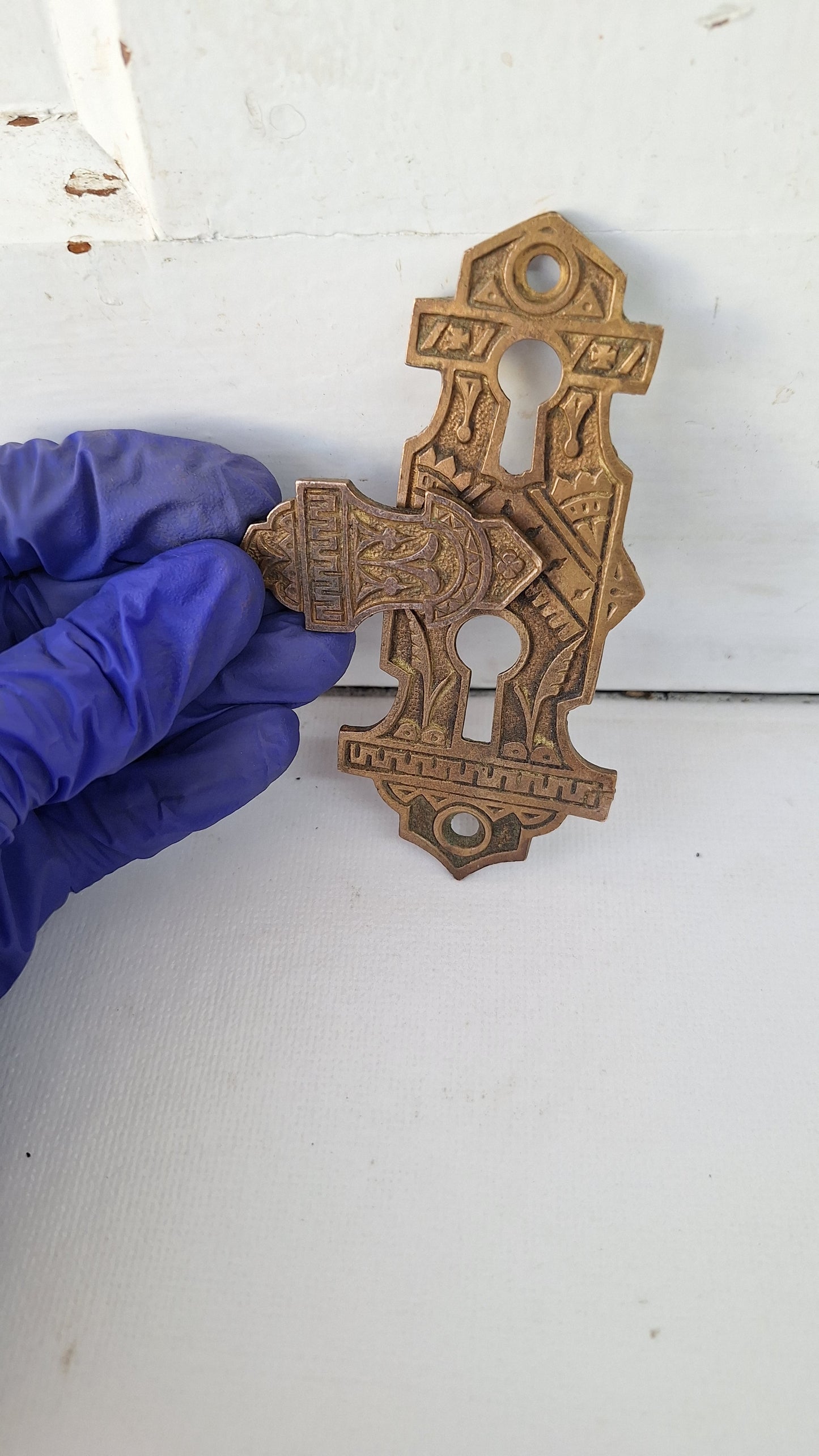 Antique Victorian Era Keyhole Escutcheon with Swinging Drop Cover, Antique Key Hole Plate 021517