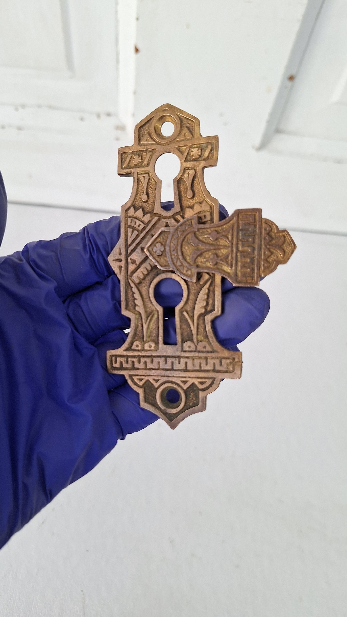 Antique Victorian Era Keyhole Escutcheon with Swinging Drop Cover, Antique Key Hole Plate 021517
