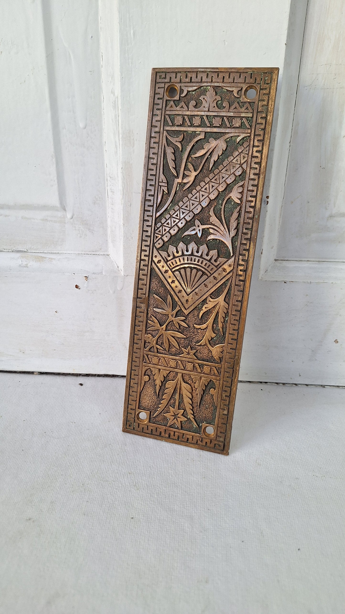 Branford Antique Bronze Push Plate, Ornate Swinging Door Brass Push Plate