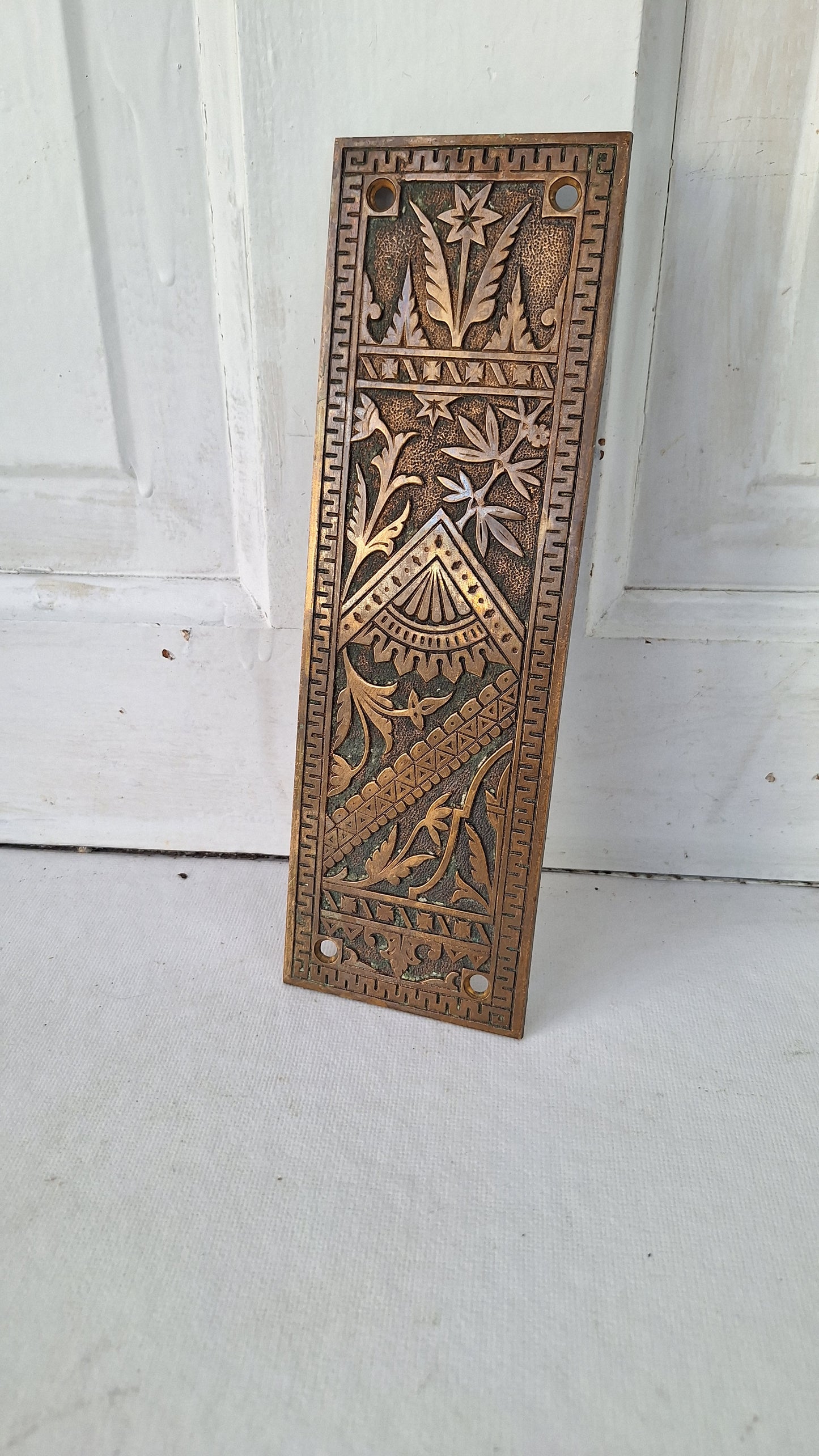 Branford Antique Bronze Push Plate, Ornate Swinging Door Brass Push Plate