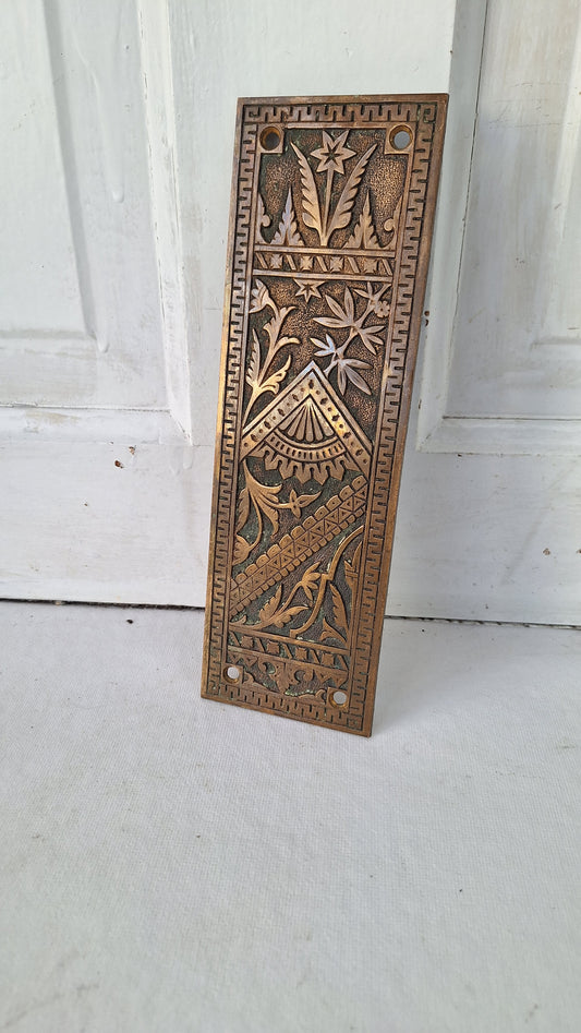 Branford Antique Bronze Push Plate, Ornate Swinging Door Brass Push Plate