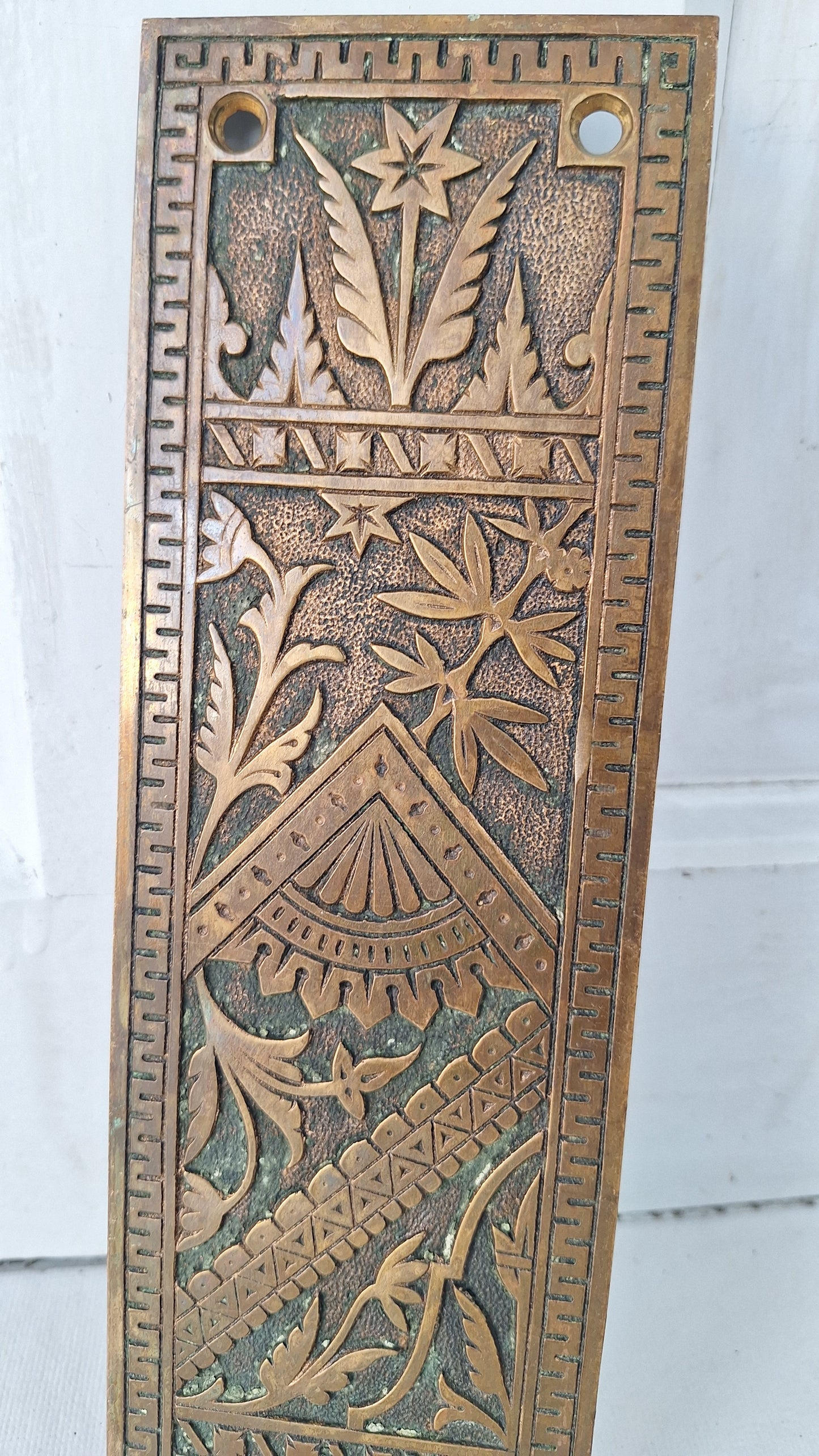Branford Antique Bronze Push Plate, Ornate Swinging Door Brass Push Plate