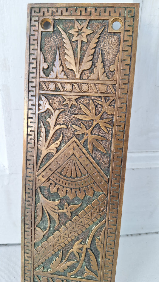 Branford Antique Bronze Push Plate, Ornate Swinging Door Brass Push Plate