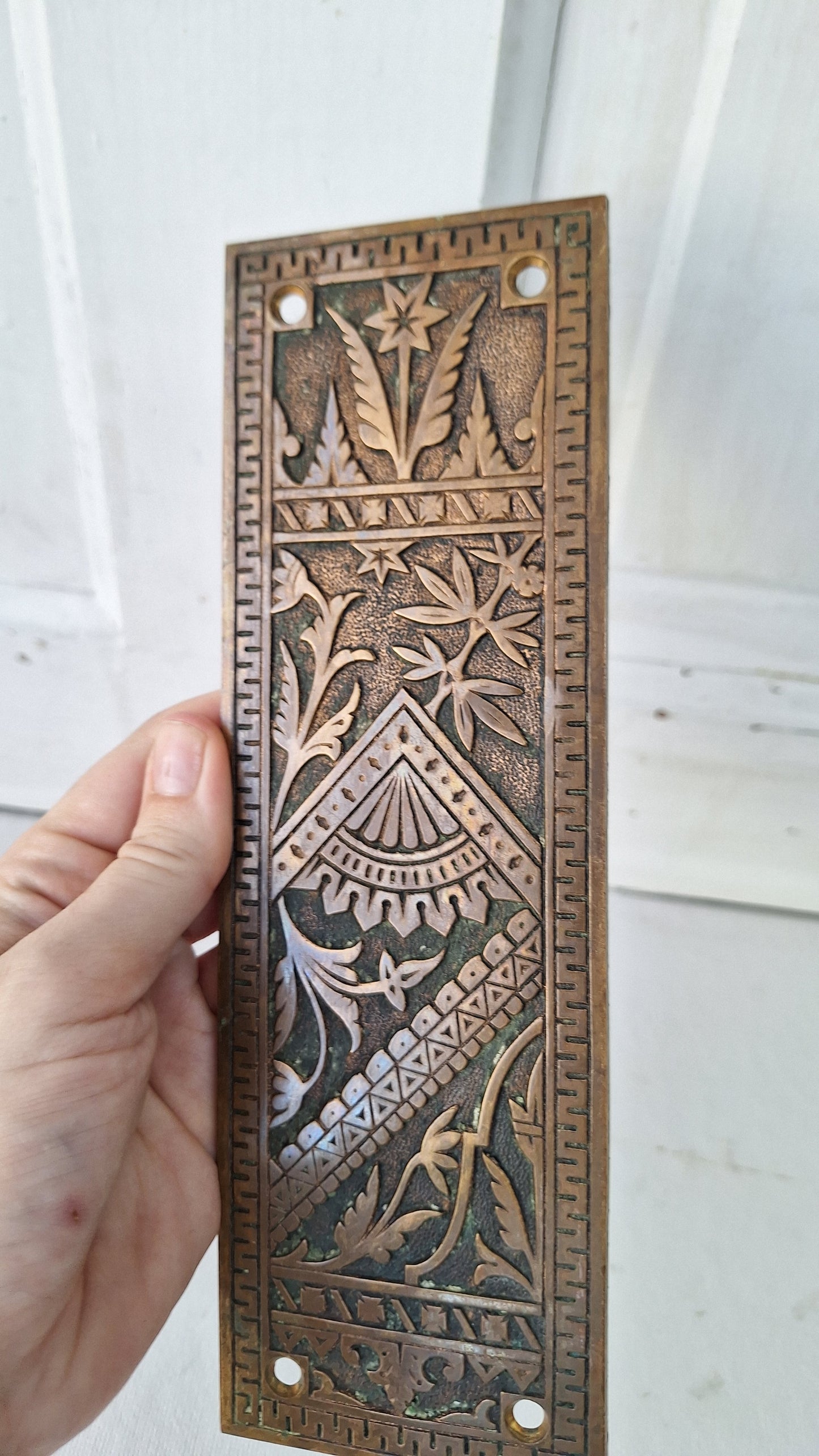 Branford Antique Bronze Push Plate, Ornate Swinging Door Brass Push Plate