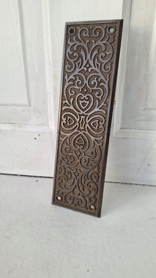 Antique Push Plate for Swinging Door, Yale and Towne Cast Iron Ornate Door Plate