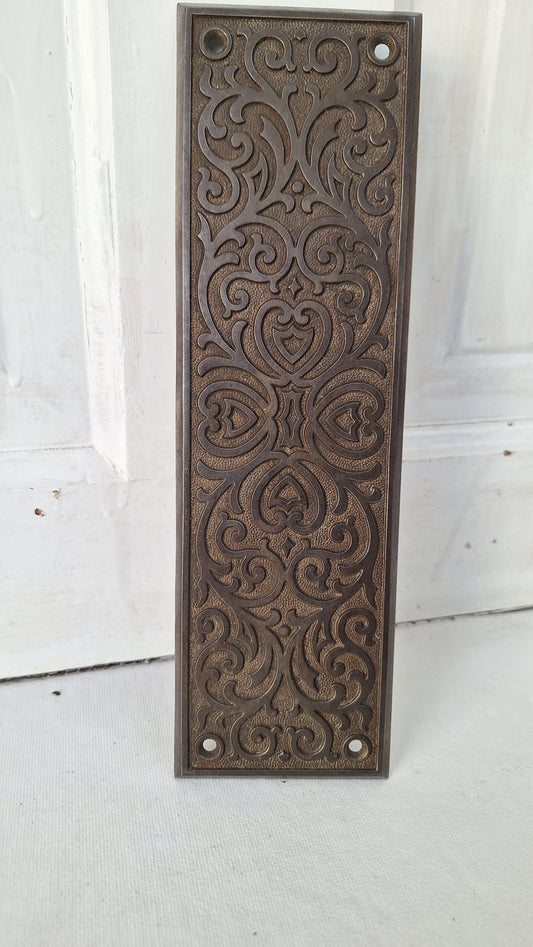Antique Push Plate for Swinging Door, Yale and Towne Cast Iron Ornate Door Plate