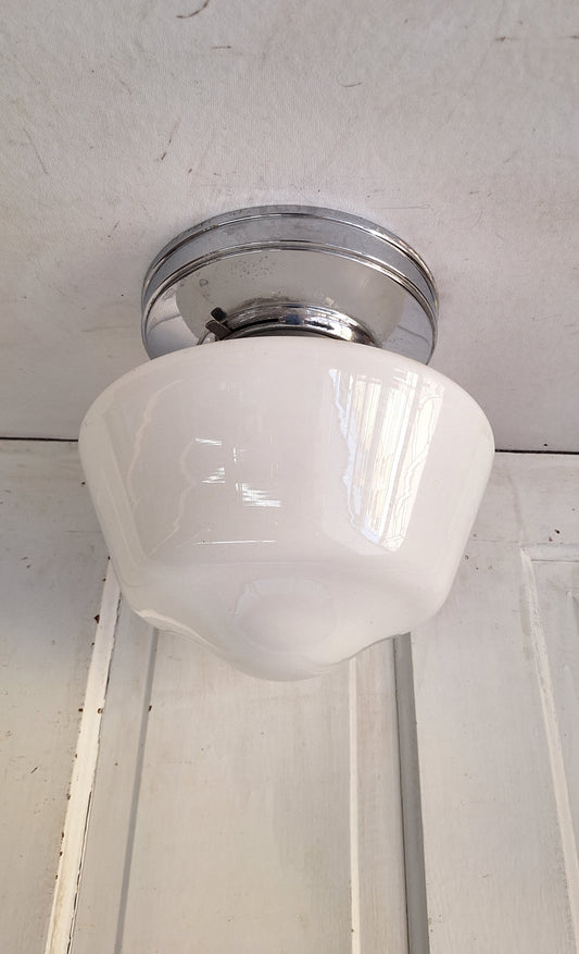 Vintage Chrome & Milk Glass Schoolhouse Light - Architectural Salvage