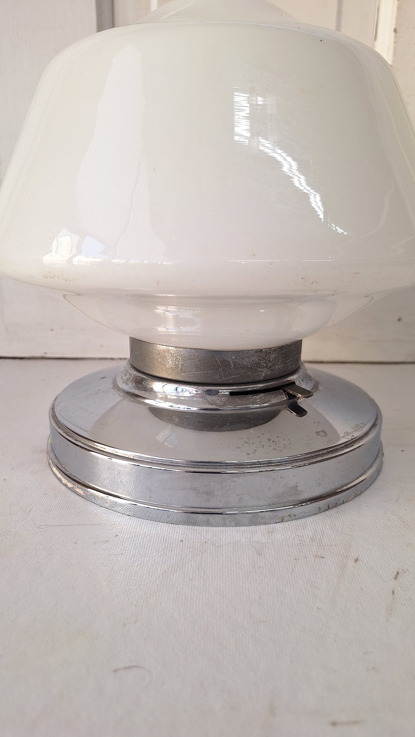 Vintage Chrome & Milk Glass Schoolhouse Light - Architectural Salvage