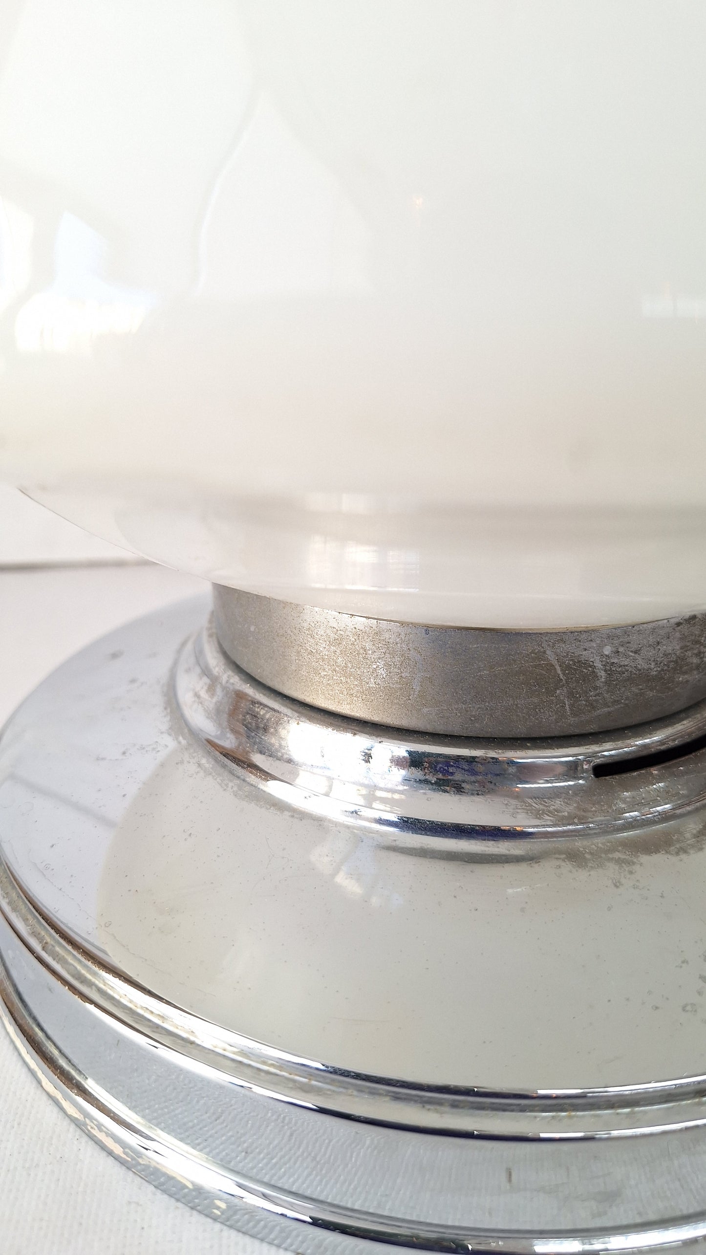 Vintage Chrome & Milk Glass Schoolhouse Light - Architectural Salvage