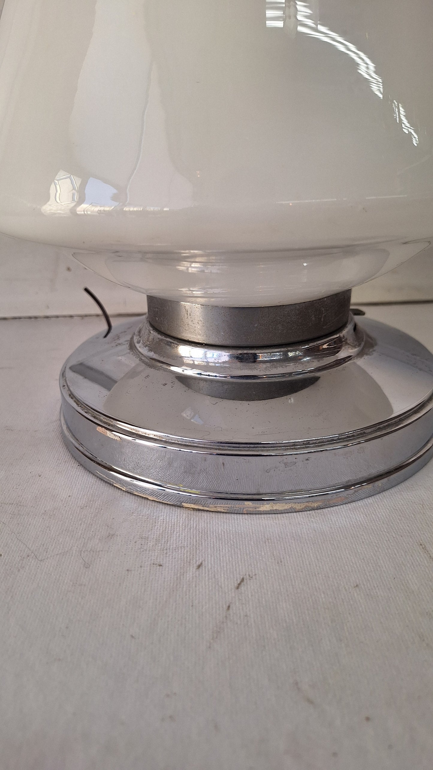 Vintage Chrome & Milk Glass Schoolhouse Light - Architectural Salvage